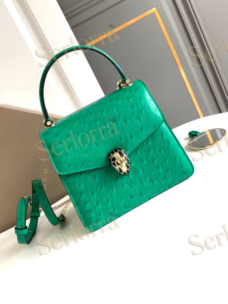 BVLGARI SERPENTI FOREVER SMALL OSTRICH-EMBOSSED CALFSKIN CROSSBODY BAG