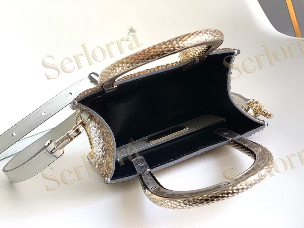 BVLGARI SERPENTINE MINI CRYSTAL-EMBELLISHED SPARKLING SUEDE TOP HANDLE BAG