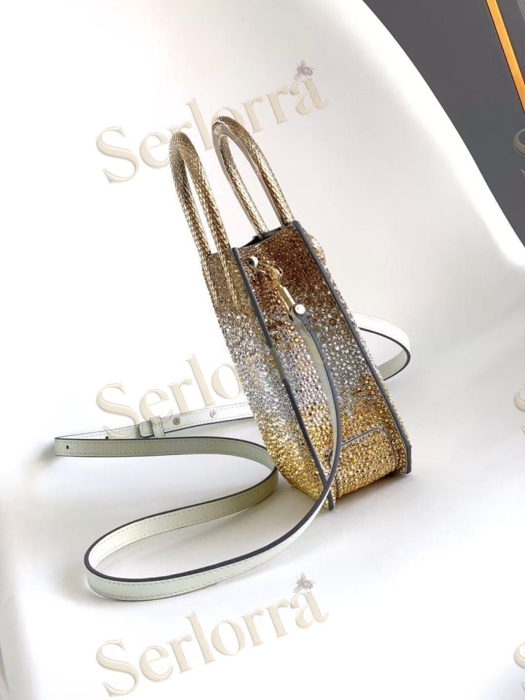 BVLGARI SERPENTINE MINI CRYSTAL-EMBELLISHED SPARKLING SUEDE TOP HANDLE BAG
