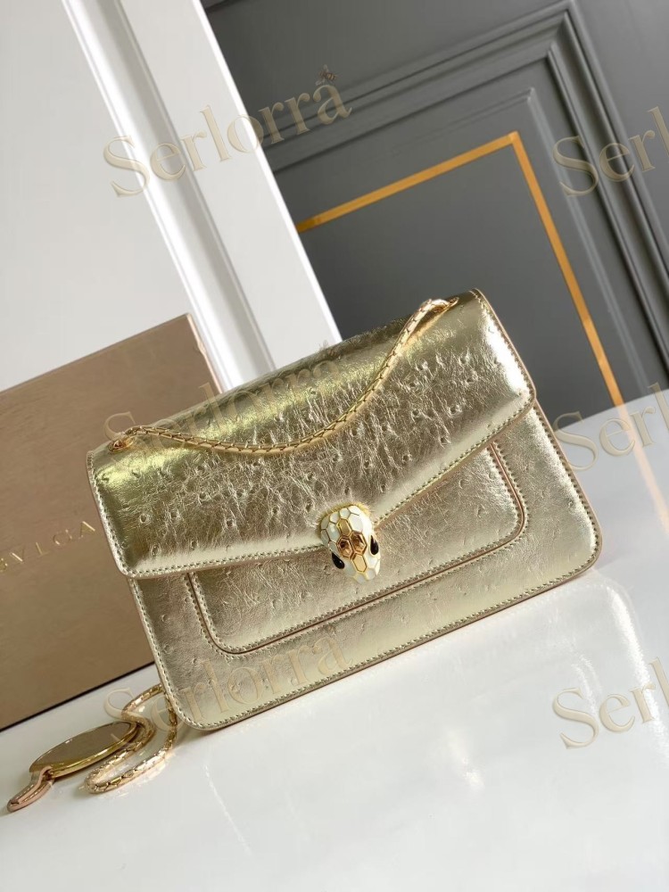 BVLGARI SERPENTI FOREVER LARGE OSTRICH-EMBOSSED CALFSKIN CROSSBODY BAG