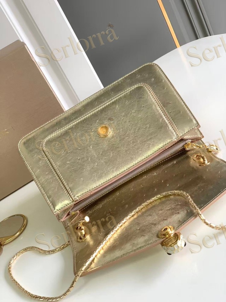 BVLGARI SERPENTI FOREVER LARGE OSTRICH-EMBOSSED CALFSKIN CROSSBODY BAG