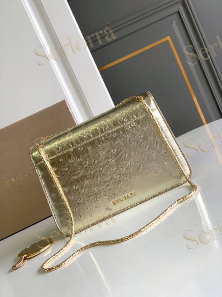BVLGARI SERPENTI FOREVER LARGE OSTRICH-EMBOSSED CALFSKIN CROSSBODY BAG