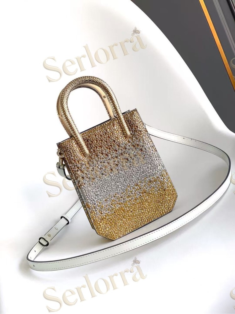 BVLGARI SERPENTINE MINI CRYSTAL-EMBELLISHED SPARKLING SUEDE TOP HANDLE BAG