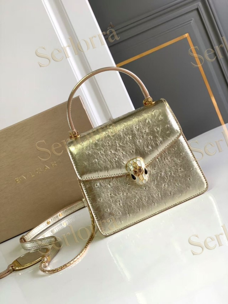 BVLGARI SERPENTI FOREVER SMALL OSTRICH-EMBOSSED CALFSKIN CROSSBODY BAG