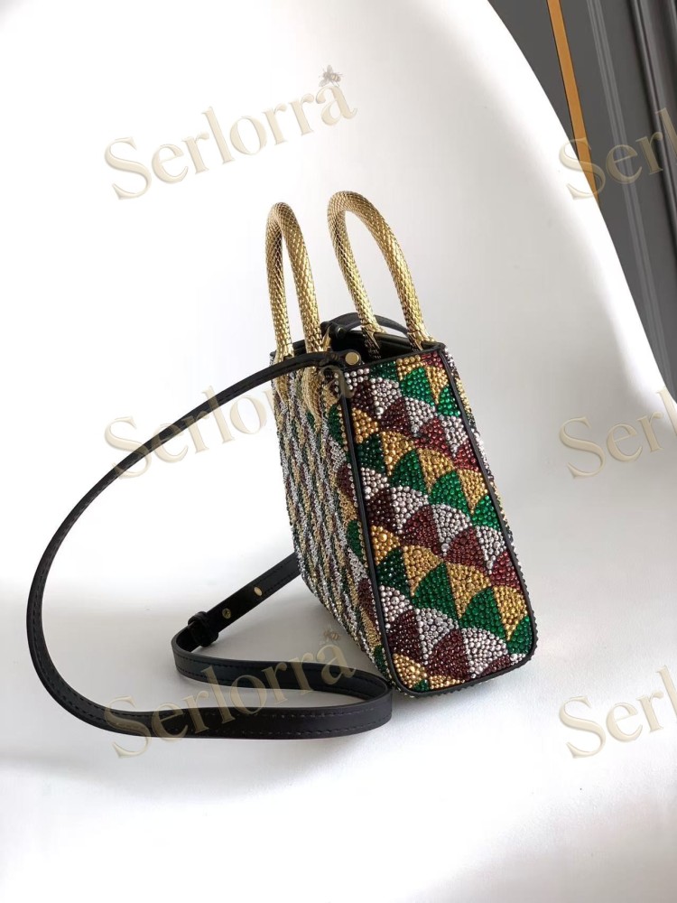 BVLGARI SERPENTINE DUO CRYSTAL-EMBELLISHED CALFSKIN TOP HANDLE BAG