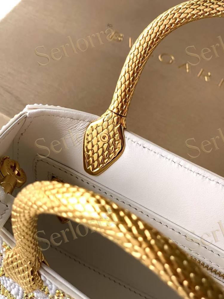 BVLGARI SERPENTINE DUO CRYSTAL-EMBELLISHED CALFSKIN TOP HANDLE BAG