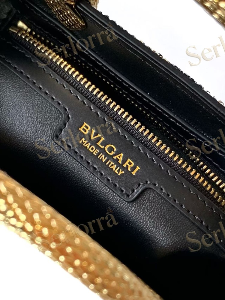 BVLGARI SERPENTINE DUO CRYSTAL-EMBELLISHED CALFSKIN TOP HANDLE BAG