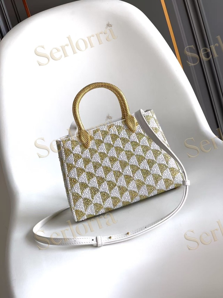 BVLGARI SERPENTINE DUO CRYSTAL-EMBELLISHED CALFSKIN TOP HANDLE BAG