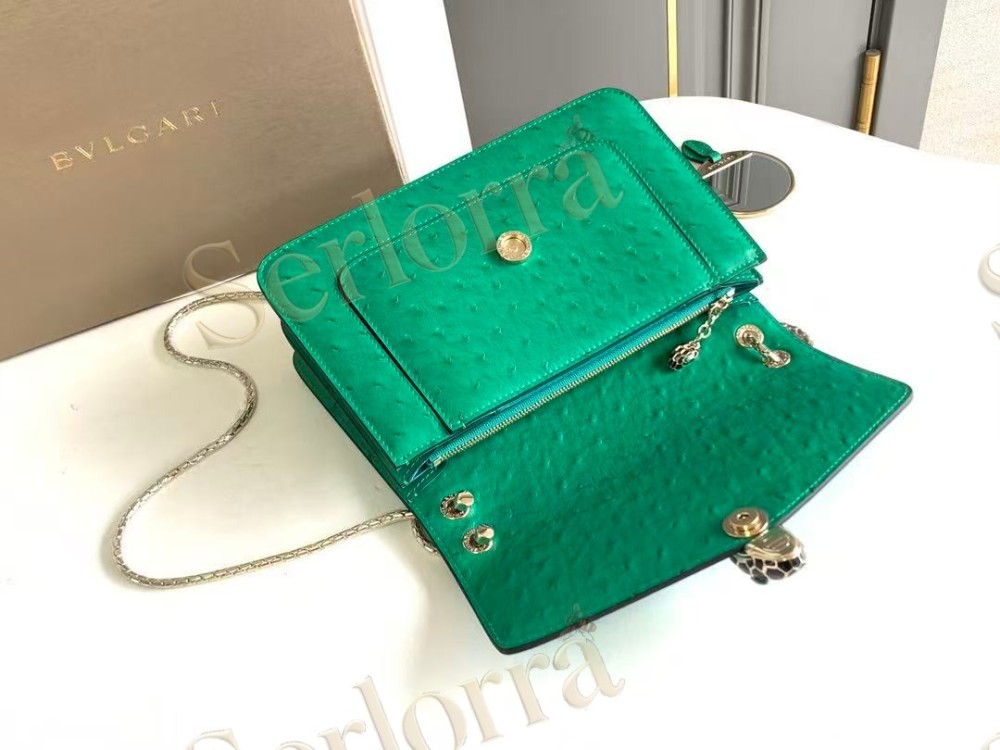 BVLGARI SERPENTI FOREVER LARGE OSTRICH-EMBOSSED CALFSKIN CROSSBODY BAG