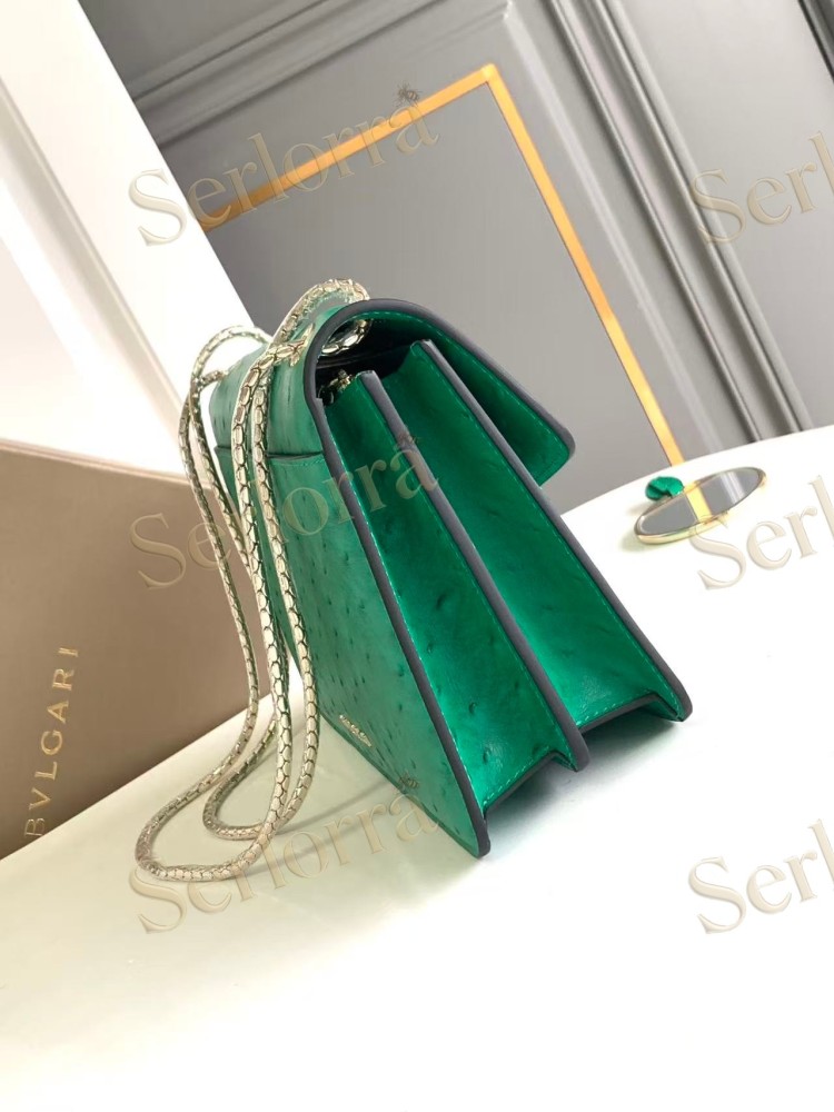 BVLGARI SERPENTI FOREVER LARGE OSTRICH-EMBOSSED CALFSKIN CROSSBODY BAG