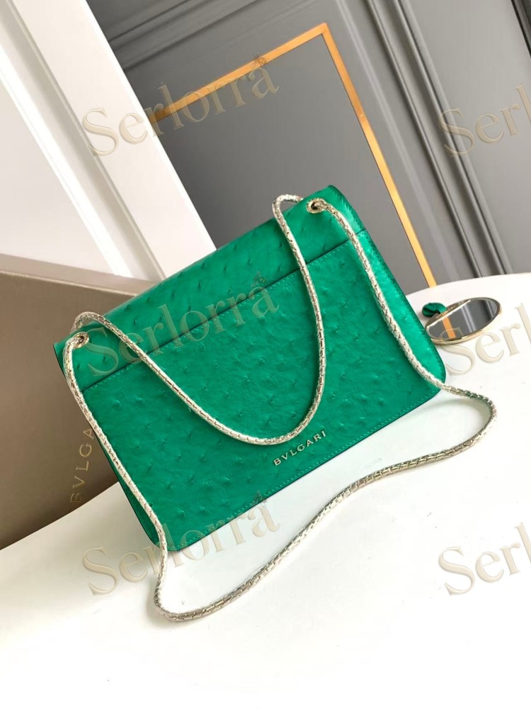 BVLGARI SERPENTI FOREVER LARGE OSTRICH-EMBOSSED CALFSKIN CROSSBODY BAG