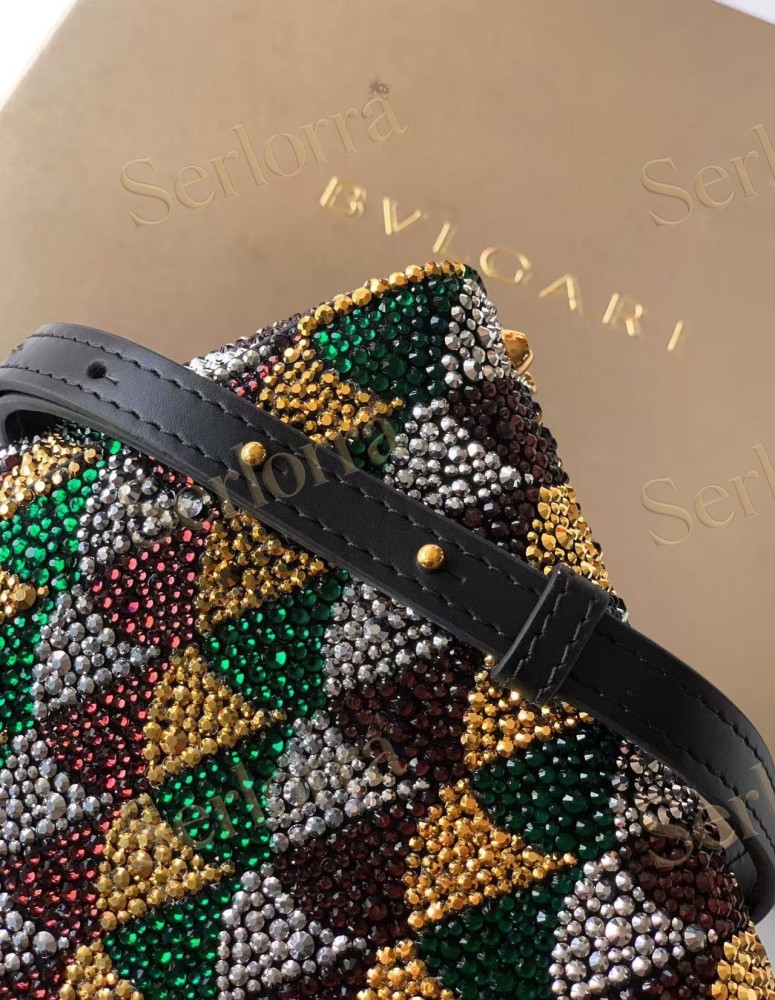 BVLGARI SERPENTINE DUO CRYSTAL-EMBELLISHED CALFSKIN TOP HANDLE BAG