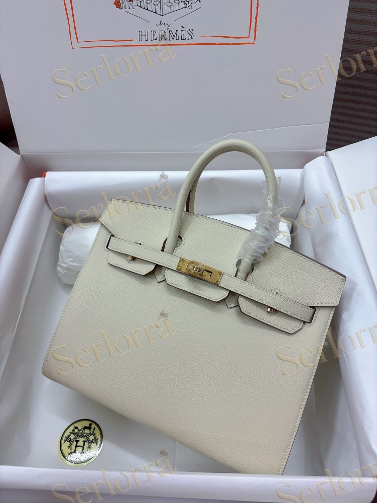 HERMES BIRKIN 25 EPSOM LEATHER IN CRAIE (CHALK / MILK WHITE) WITH GOLD HARDWARE