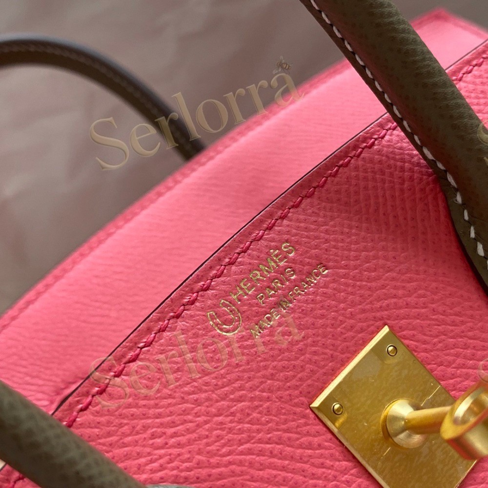 HERMES BIRKIN 25 SPECIAL ORDER (HSS) EPSOM LEATHER IN ROSE ROUGE (LIPSTICK PINK) & GRIS ETOUPE (ELEPHANT GREY) WITH GOLD HARDWARE