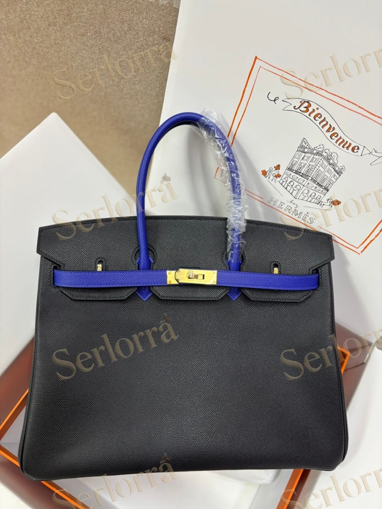 HERMES BIRKIN 35 EPSOM LEATHER IN BLEU NUIT (MIDNIGHT BLUE) & BLEU ELECTRIQUE (ELECTRIC BLUE) WITH GOLD HARDWARE