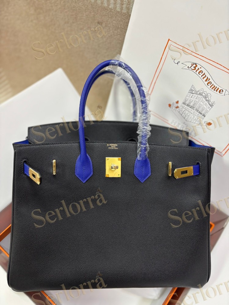 HERMES BIRKIN 35 EPSOM LEATHER IN BLEU NUIT (MIDNIGHT BLUE) & BLEU ELECTRIQUE (ELECTRIC BLUE) WITH GOLD HARDWARE