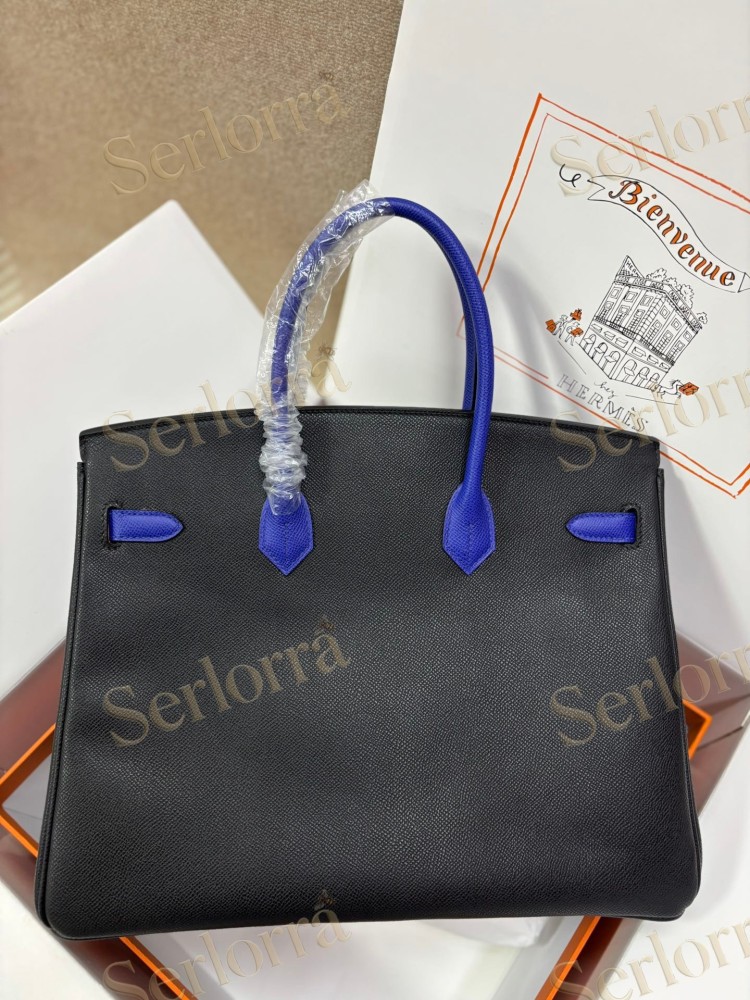 HERMES BIRKIN 35 EPSOM LEATHER IN BLEU NUIT (MIDNIGHT BLUE) & BLEU ELECTRIQUE (ELECTRIC BLUE) WITH GOLD HARDWARE