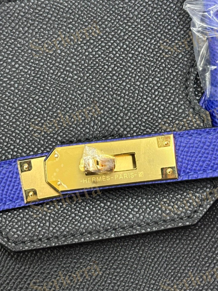 HERMES BIRKIN 35 EPSOM LEATHER IN BLEU NUIT (MIDNIGHT BLUE) & BLEU ELECTRIQUE (ELECTRIC BLUE) WITH GOLD HARDWARE