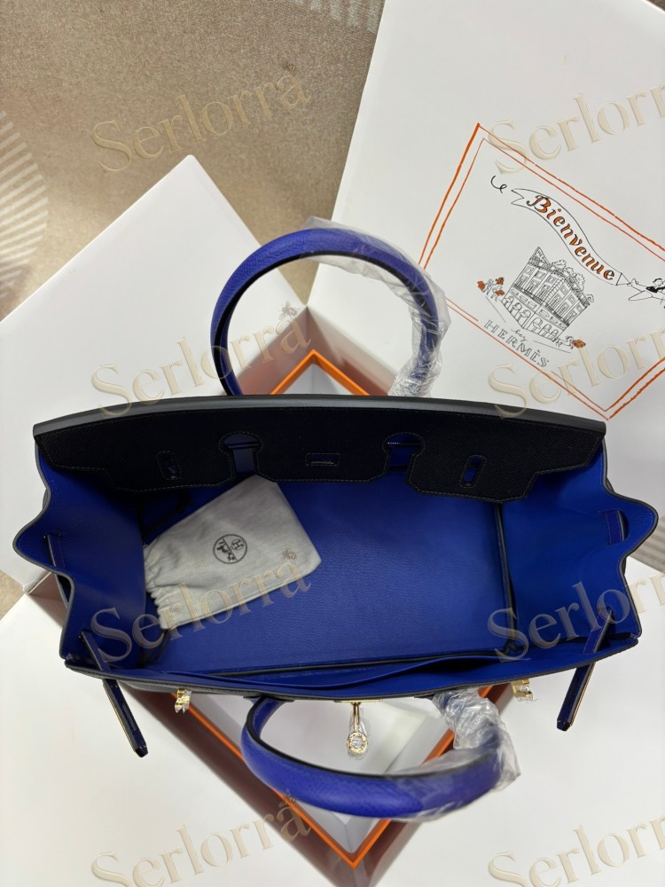 HERMES BIRKIN 35 EPSOM LEATHER IN BLEU NUIT (MIDNIGHT BLUE) & BLEU ELECTRIQUE (ELECTRIC BLUE) WITH GOLD HARDWARE