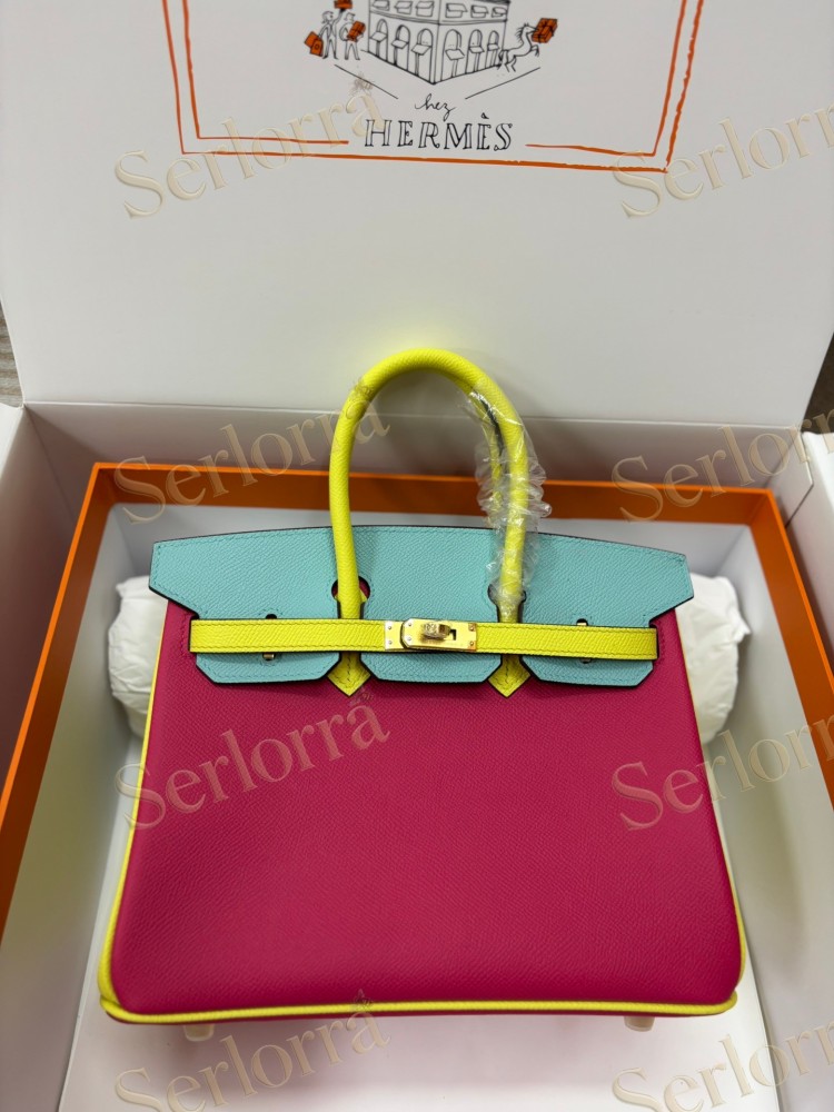 HERMES BIRKIN 25 SPECIAL ORDER (HSS) EPSOM LEATHER IN ROSE POURPRE (ROSE PURPLE) & BLEU ENCRE (INK BLUE) WITH GOLD HARDWARE