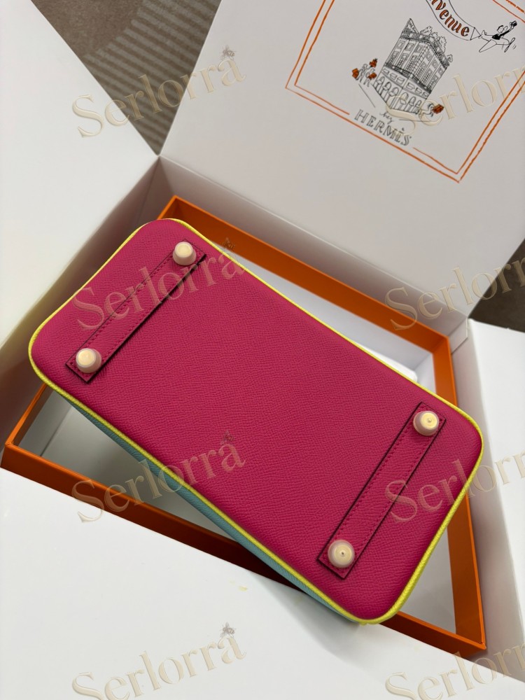 HERMES BIRKIN 25 SPECIAL ORDER (HSS) EPSOM LEATHER IN ROSE POURPRE (ROSE PURPLE) & BLEU ENCRE (INK BLUE) WITH GOLD HARDWARE