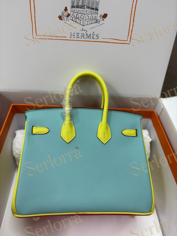 HERMES BIRKIN 25 SPECIAL ORDER (HSS) EPSOM LEATHER IN ROSE POURPRE (ROSE PURPLE) & BLEU ENCRE (INK BLUE) WITH GOLD HARDWARE