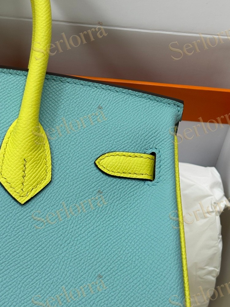 HERMES BIRKIN 25 SPECIAL ORDER (HSS) EPSOM LEATHER IN ROSE POURPRE (ROSE PURPLE) & BLEU ENCRE (INK BLUE) WITH GOLD HARDWARE