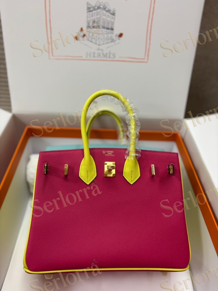 HERMES BIRKIN 25 SPECIAL ORDER (HSS) EPSOM LEATHER IN ROSE POURPRE (ROSE PURPLE) & BLEU ENCRE (INK BLUE) WITH GOLD HARDWARE