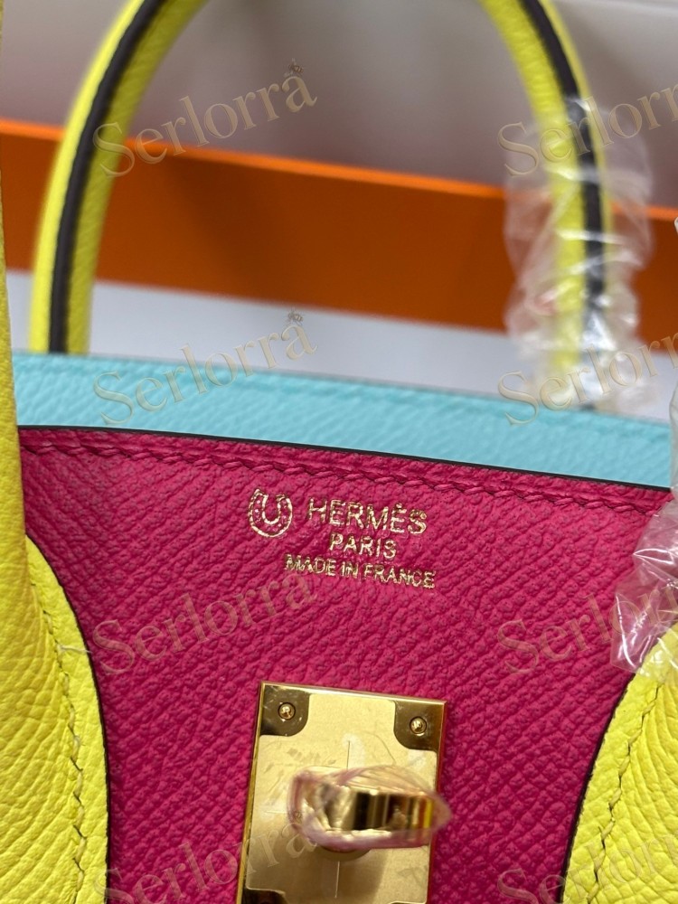HERMES BIRKIN 25 SPECIAL ORDER (HSS) EPSOM LEATHER IN ROSE POURPRE (ROSE PURPLE) & BLEU ENCRE (INK BLUE) WITH GOLD HARDWARE