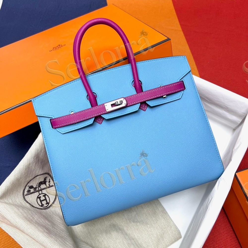 HERMES BIRKIN 25 EPSOM LEATHER IN BLEU DU NORD (NORTH BLUE) & ANEMONE (PURPLE) WITH PALLADIUM HARDWARE