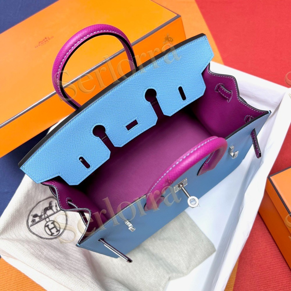 HERMES BIRKIN 25 EPSOM LEATHER IN BLEU DU NORD (NORTH BLUE) & ANEMONE (PURPLE) WITH PALLADIUM HARDWARE