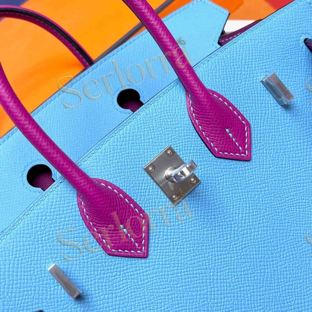 HERMES BIRKIN 25 EPSOM LEATHER IN BLEU DU NORD (NORTH BLUE) & ANEMONE (PURPLE) WITH PALLADIUM HARDWARE