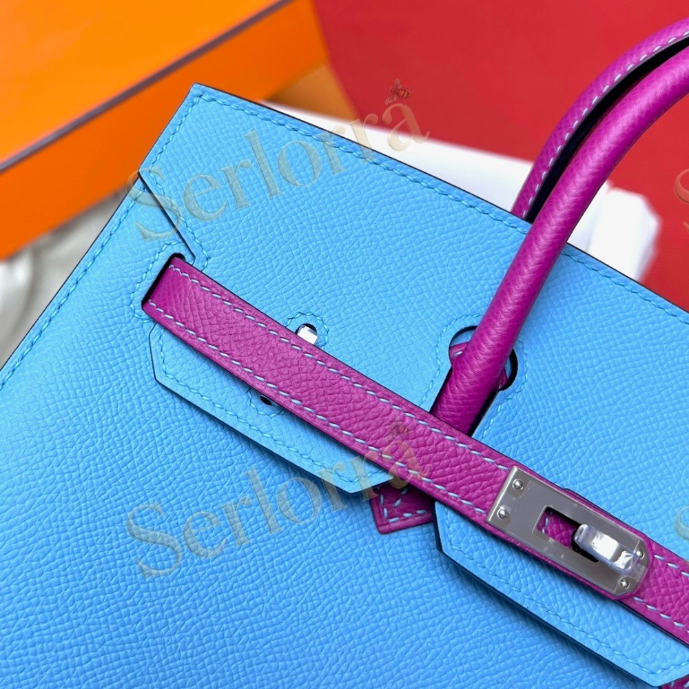 HERMES BIRKIN 25 EPSOM LEATHER IN BLEU DU NORD (NORTH BLUE) & ANEMONE (PURPLE) WITH PALLADIUM HARDWARE