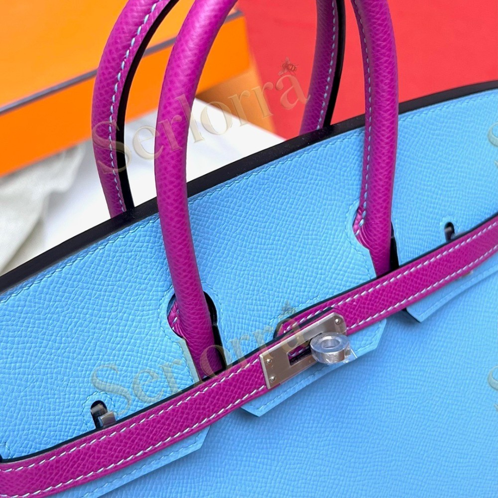 HERMES BIRKIN 25 EPSOM LEATHER IN BLEU DU NORD (NORTH BLUE) & ANEMONE (PURPLE) WITH PALLADIUM HARDWARE