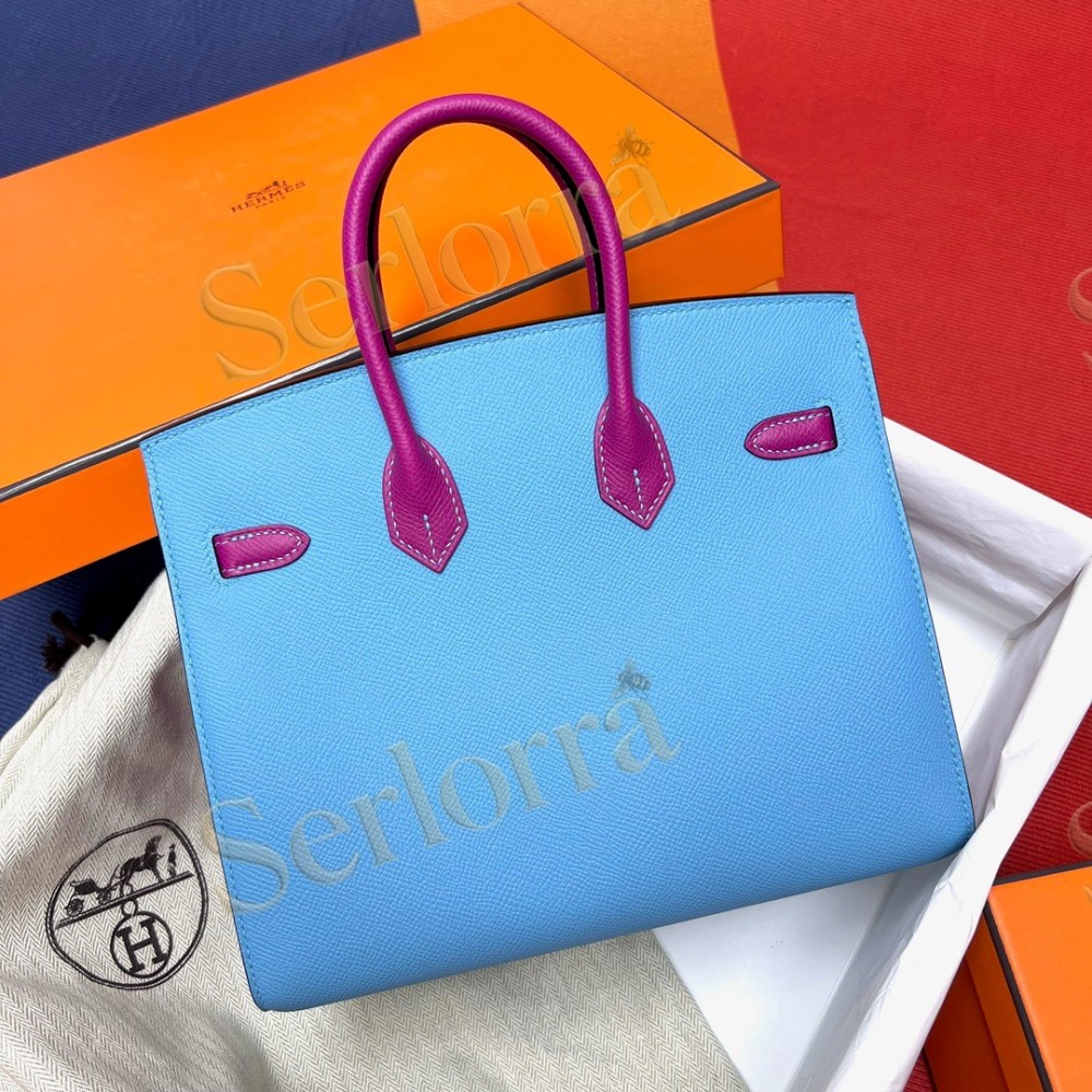 HERMES BIRKIN 25 EPSOM LEATHER IN BLEU DU NORD (NORTH BLUE) & ANEMONE (PURPLE) WITH PALLADIUM HARDWARE