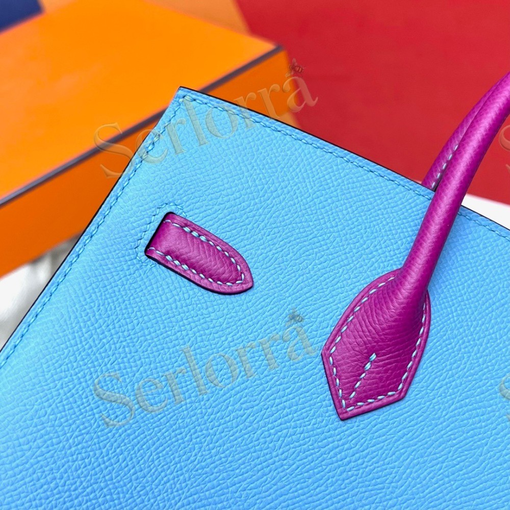 HERMES BIRKIN 25 EPSOM LEATHER IN BLEU DU NORD (NORTH BLUE) & ANEMONE (PURPLE) WITH PALLADIUM HARDWARE
