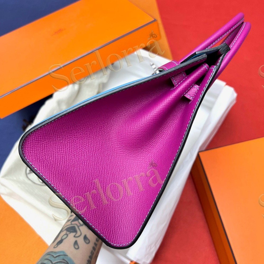 HERMES BIRKIN 25 EPSOM LEATHER IN BLEU DU NORD (NORTH BLUE) & ANEMONE (PURPLE) WITH PALLADIUM HARDWARE