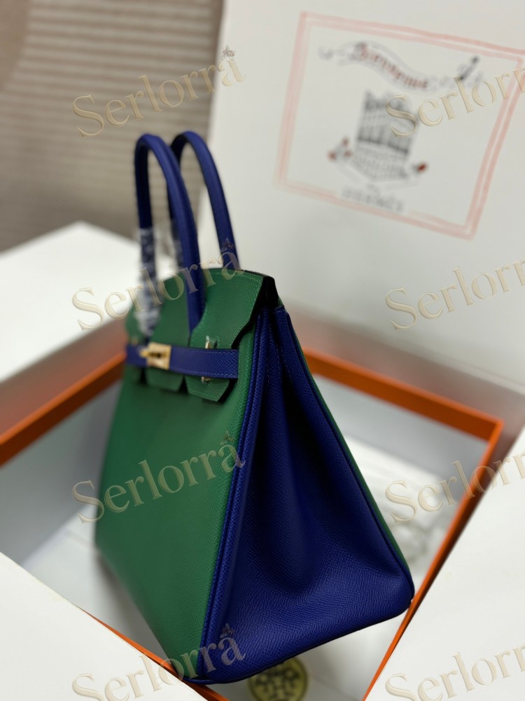 HERMES BIRKIN 35 EPSOM LEATHER IN VERT VERTIGO (PEACOCK GREEN) & BLEU THALASSA (SEA BLUE) WITH GOLD HARDWARE