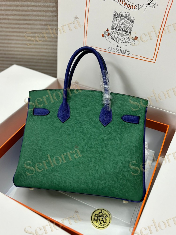 HERMES BIRKIN 35 EPSOM LEATHER IN VERT VERTIGO (PEACOCK GREEN) & BLEU THALASSA (SEA BLUE) WITH GOLD HARDWARE