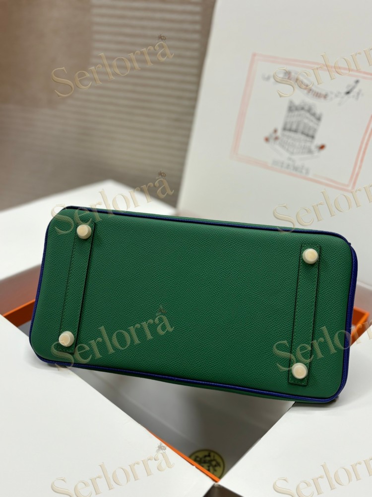 HERMES BIRKIN 35 EPSOM LEATHER IN VERT VERTIGO (PEACOCK GREEN) & BLEU THALASSA (SEA BLUE) WITH GOLD HARDWARE