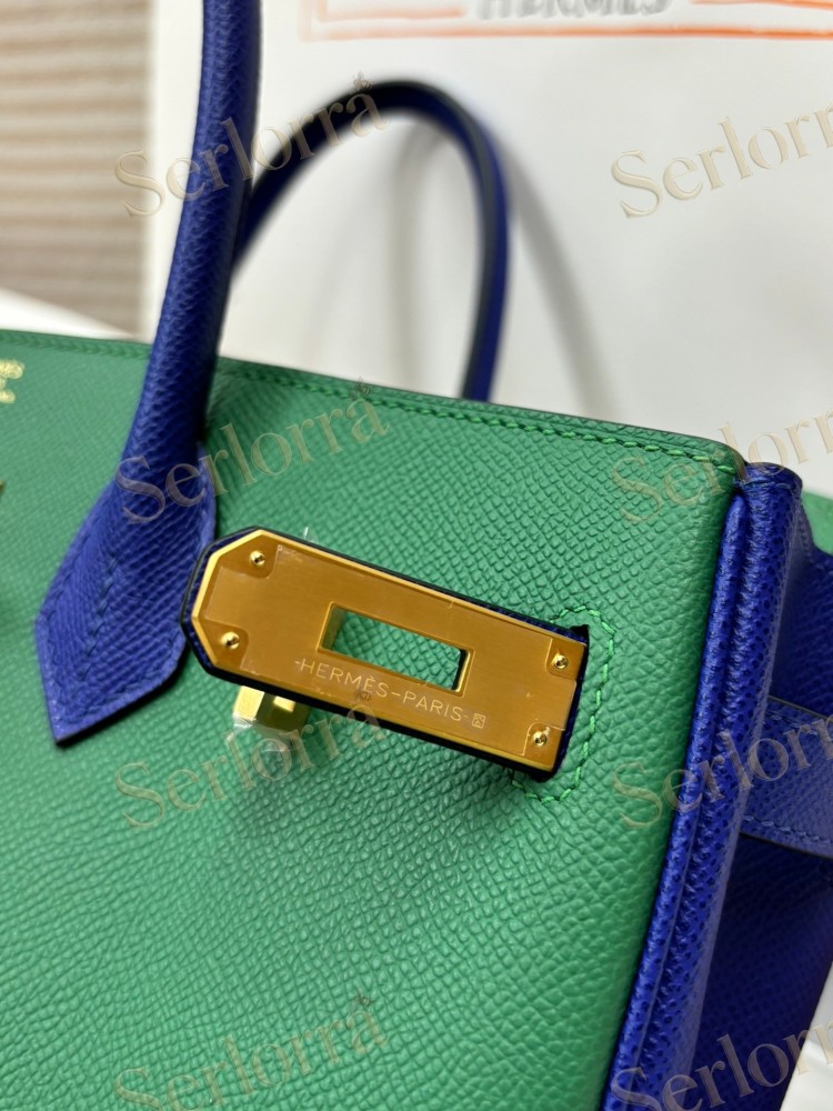 HERMES BIRKIN 35 EPSOM LEATHER IN VERT VERTIGO (PEACOCK GREEN) & BLEU THALASSA (SEA BLUE) WITH GOLD HARDWARE