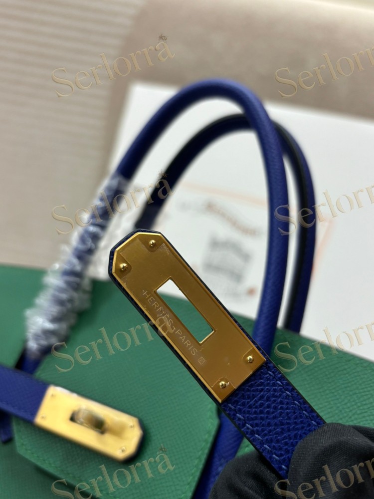 HERMES BIRKIN 35 EPSOM LEATHER IN VERT VERTIGO (PEACOCK GREEN) & BLEU THALASSA (SEA BLUE) WITH GOLD HARDWARE
