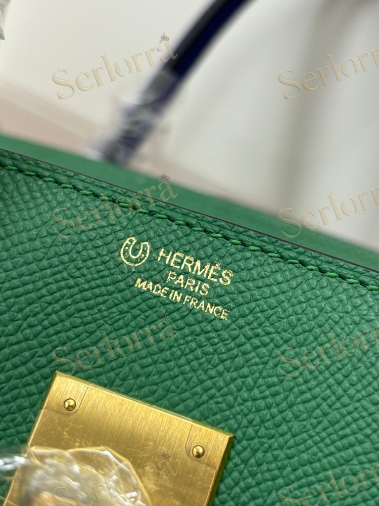 HERMES BIRKIN 35 EPSOM LEATHER IN VERT VERTIGO (PEACOCK GREEN) & BLEU THALASSA (SEA BLUE) WITH GOLD HARDWARE
