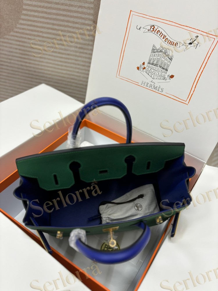 HERMES BIRKIN 35 EPSOM LEATHER IN VERT VERTIGO (PEACOCK GREEN) & BLEU THALASSA (SEA BLUE) WITH GOLD HARDWARE