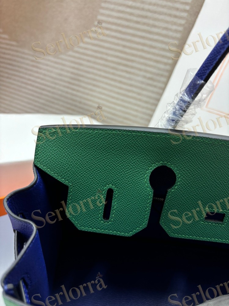 HERMES BIRKIN 35 EPSOM LEATHER IN VERT VERTIGO (PEACOCK GREEN) & BLEU THALASSA (SEA BLUE) WITH GOLD HARDWARE
