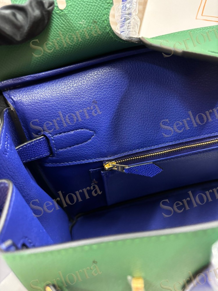 HERMES BIRKIN 35 EPSOM LEATHER IN VERT VERTIGO (PEACOCK GREEN) & BLEU THALASSA (SEA BLUE) WITH GOLD HARDWARE