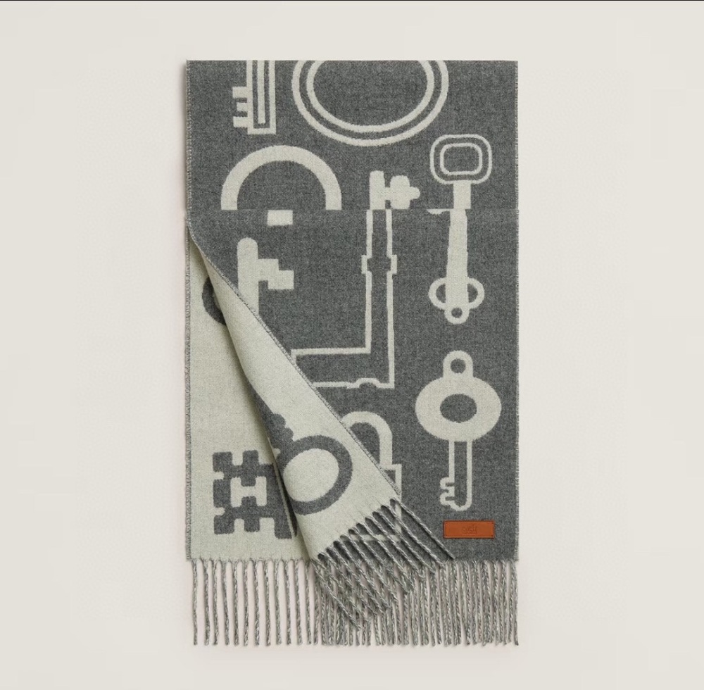 HERMES KEY PATTERN DOUBLE-SIDED CASHMERE SCARF