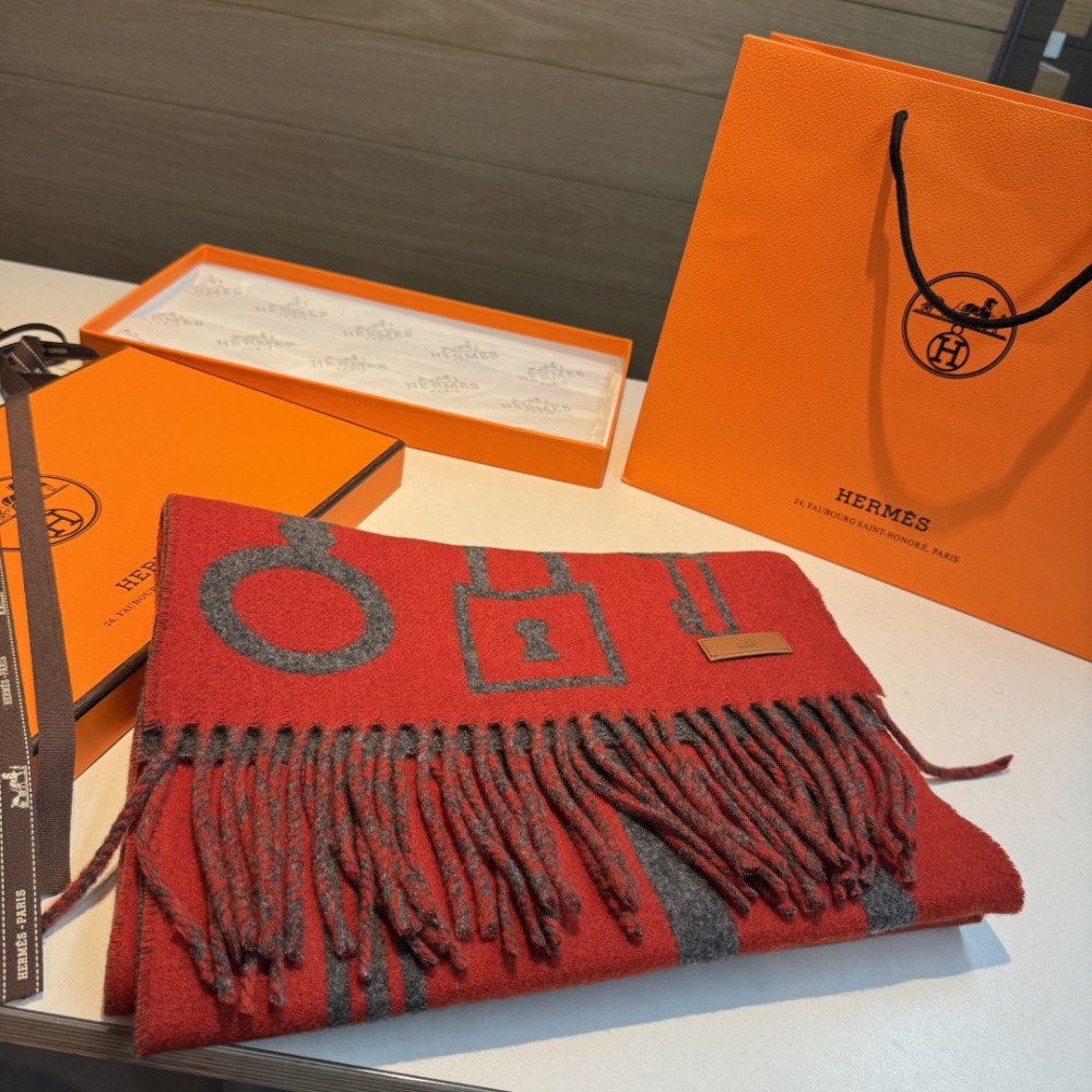 HERMES KEY PATTERN DOUBLE-SIDED CASHMERE SCARF