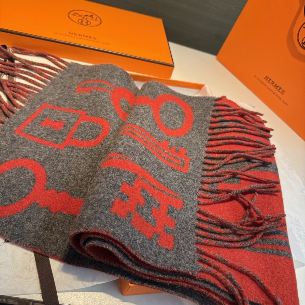 HERMES KEY PATTERN DOUBLE-SIDED CASHMERE SCARF