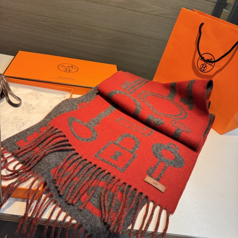 HERMES KEY PATTERN DOUBLE-SIDED CASHMERE SCARF